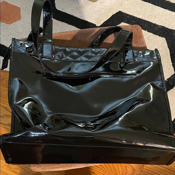 Far Nine Black Rhinestone & Studs Tote Bag w/ Built in Working Clock - Picture 2 of 10